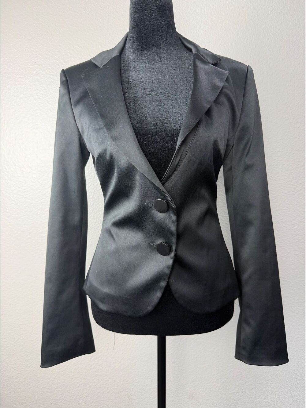 Express Y2K Satin Rhinestone Buckle Cropped Blazer 2